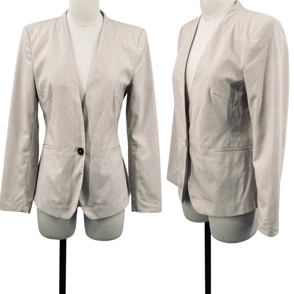 Zara Basic Blazer Single Button Collarless Woven … - image 2